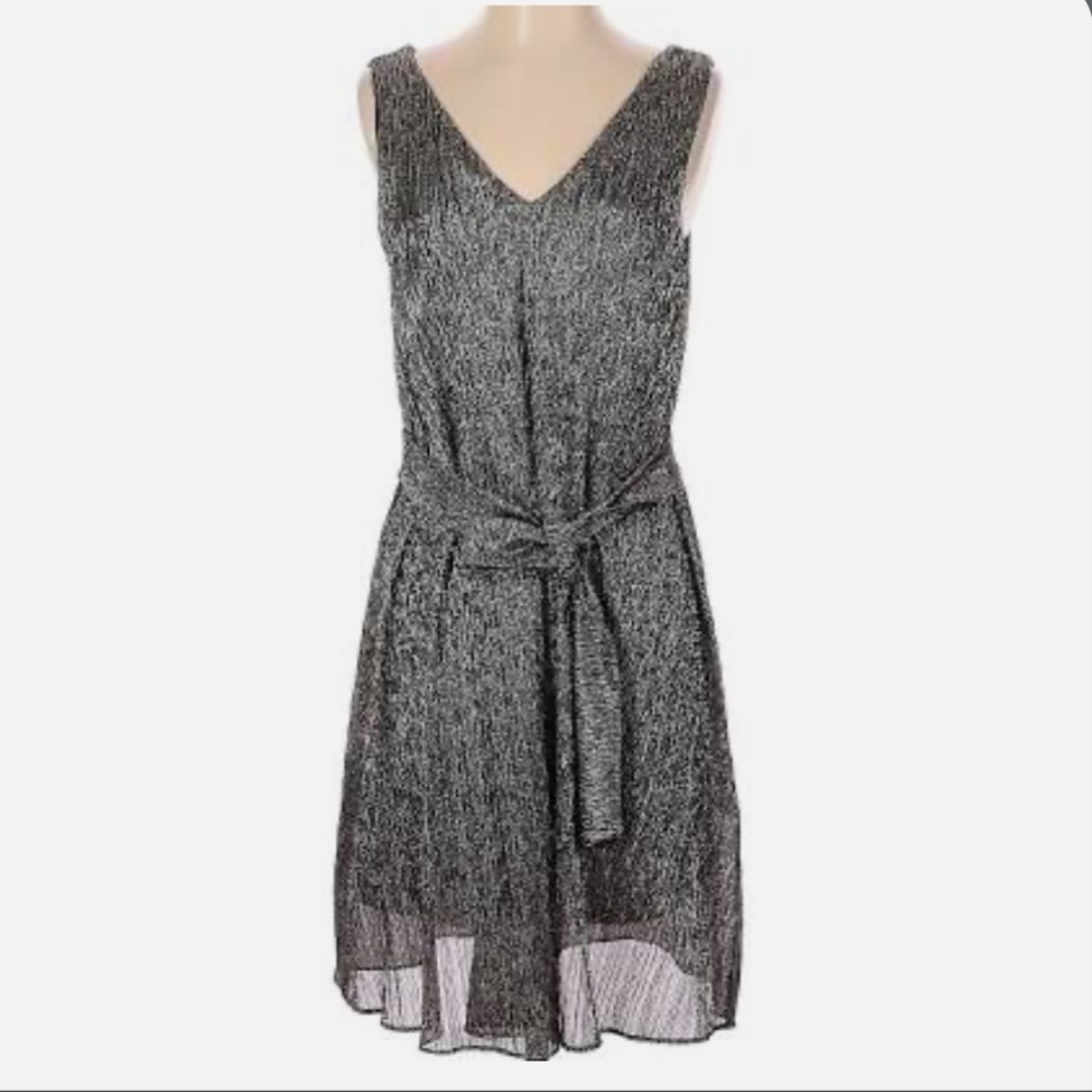 & Other Stories Gold Silver Metallic V-Neck Sleeveless Tie Waist Dress Womens 6